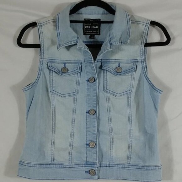 Wax Jean Women's Blue Button Down Western Designer Grunge Denim Vest Top Size M - Picture 1 of 7
